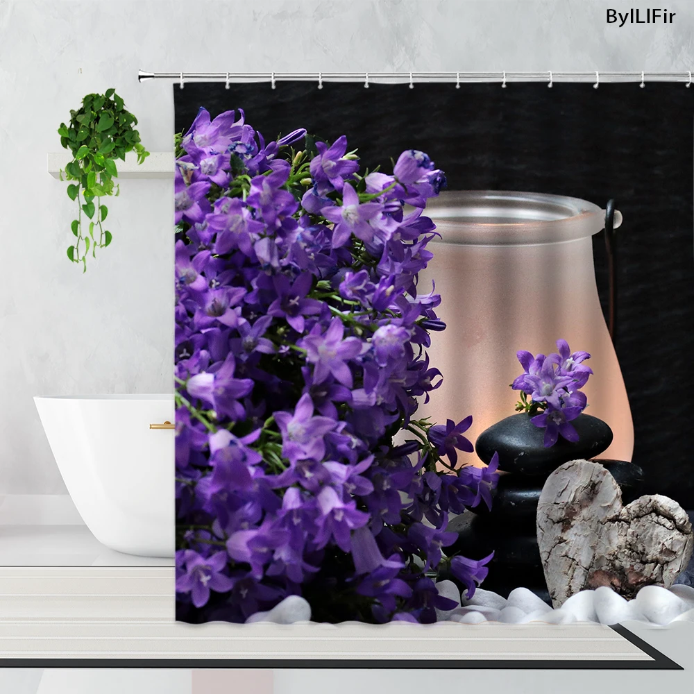 

Zen Orchid Shower Curtains Stone Bamboo Stream Lotus Bathroom Decor Curtain Waterproof Bathtub Screen Polyester Home Decoration
