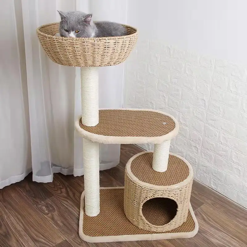 Cat Climbing Frame Big Cat Litter Cat Tree Sisal Hand-woven Cat Scratch Board Jumping Platform Cat House Climbing Cat - Цвет: Цвет: желтый