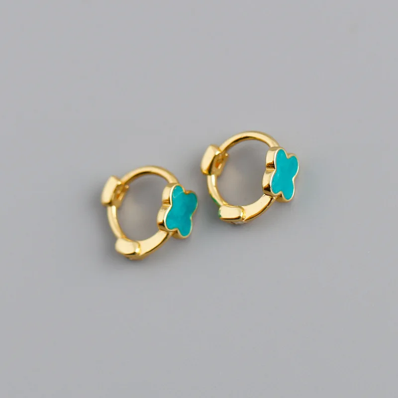 

Small Stud Earrings Silver 925 Hoop Earrings Blue Four Leaf Clover for Women Piercing Cartilage Earring Minimalist Cute Jewelry