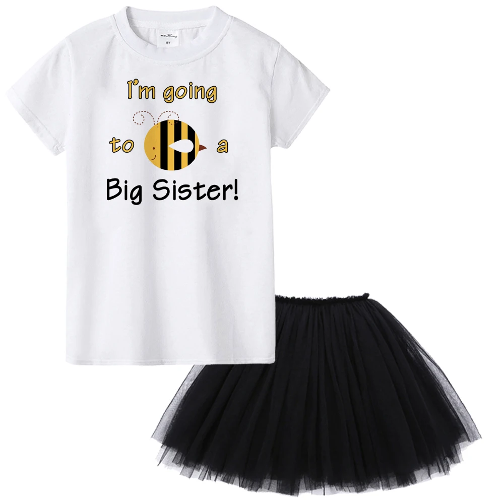 Забавная модная футболка для девочек из 2 предметов с надписью «I'm Going To Be A Big Sister» комплекты с топами и фатиновой юбкой-пачкой одежда с надписью «Big Sister»