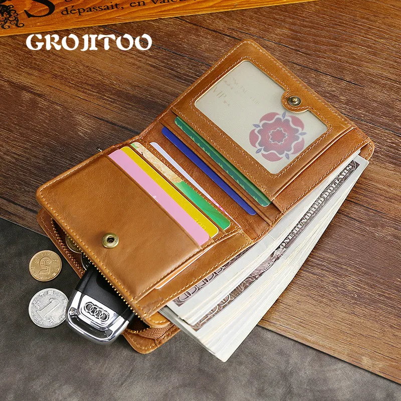 Мужской бумажник из натуральной кожи GROJITOO двойные короткие кошельки винтажный
