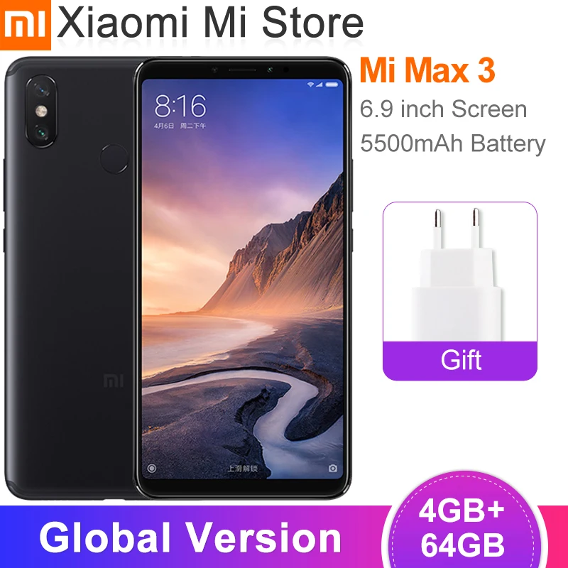 Глобальная версия мобильных телефонов Xiaomi Mi Max 3 4 ГБ 64 Восьмиядерный Snapdragon 636 5500
