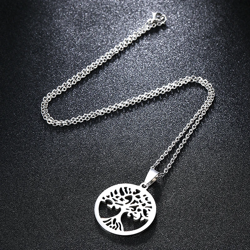 Колье из нержавеющей стали с маленьким круглым кулоном Древо жизни|Ожерелья