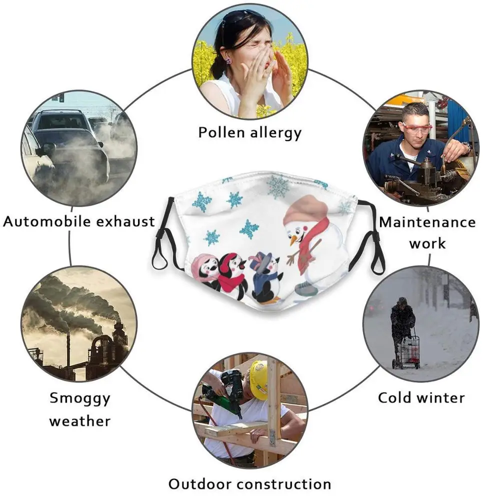 Snow Woman And Penguins Funny Print Reusable Pm2.724 Filter Face Mask Christmas Snowman Joy Happy | Аксессуары для одежды