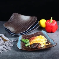 japanese retro ceramic tableware sushi plate irregular flat plate black breakfast plate home dish plate snack plate
