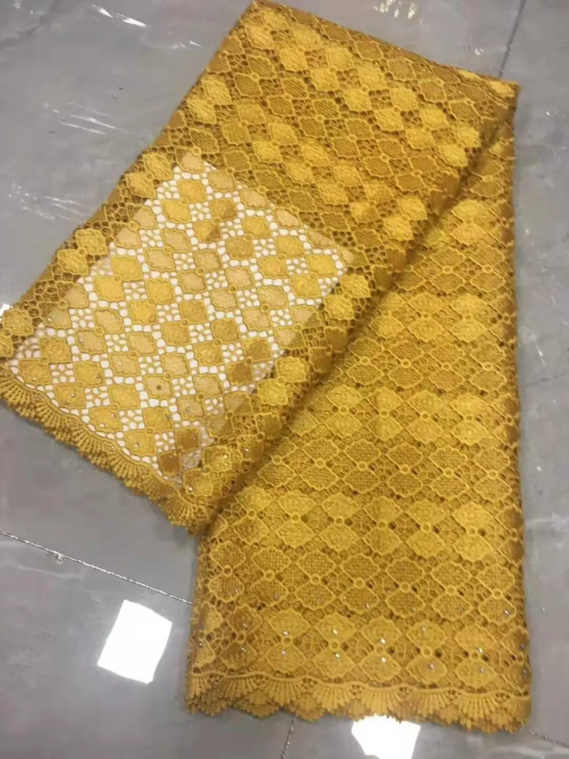 

5 Yards African Guipure Lace Fabric With Stones Water Soluble Cord Lace fabric for Women Party Dress