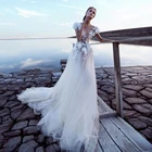 Платье Свадебное ТРАПЕЦИЕВИДНОЕ с объемным цветочным принтом и коротким рукавом
