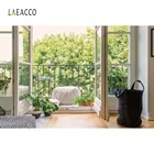 Laeacco весенний пейзаж французское окно поручни Горшечное растение спальня фотография фоны Фотографические фоны фотостудия