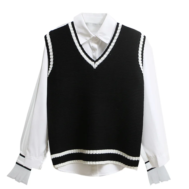

Casual New Fashion Women Autumn Spring Sweaters 2020 V-neck Sleeveless Solid Color Vests Sweaters Loose pullover Tops kz059