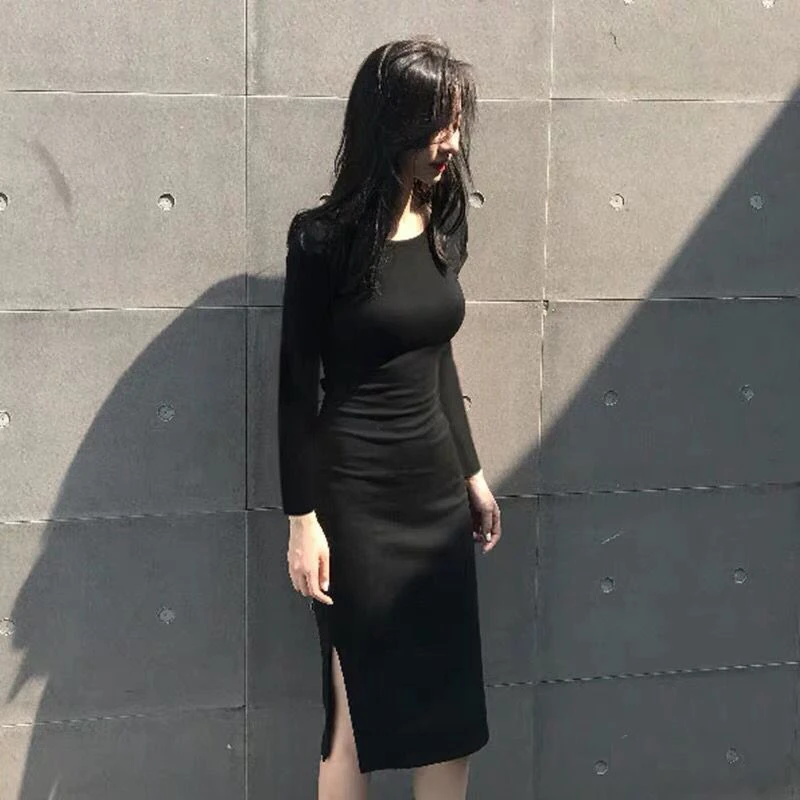 

Sexy Women Clothing 2021 New Spring and Autumn Slimming Temperament Waist-Slimming Dress Long Sleeve Backless Skinny Sheath