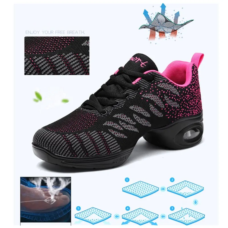 

Hot Sale Woven Mesh Sneakers Comfortable Soft Women Outsole Dance Shoes Modern Jazz Girls Ladies Outdoor Sports Shoes