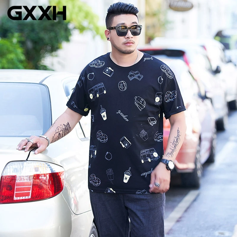 GXXH Summer Large Size Men Cotton T-shirts Short Sleeve Tees Xxxl 5XL 6XL 7XL Man Print T Shirt 140KG Casual Top Oversized | Мужская