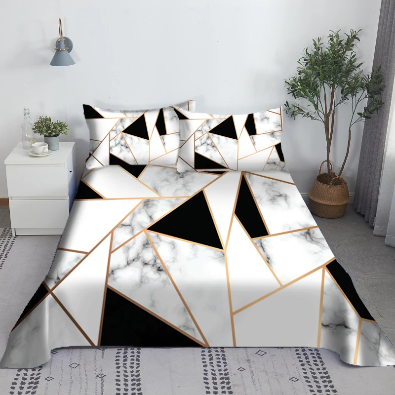 

Marble 3D Printed Polyester Bed Flat Sheet With Pillowcase Cute Bedding For Kids Adults Use 0.9/1.2/1.5/1.8/2.0m