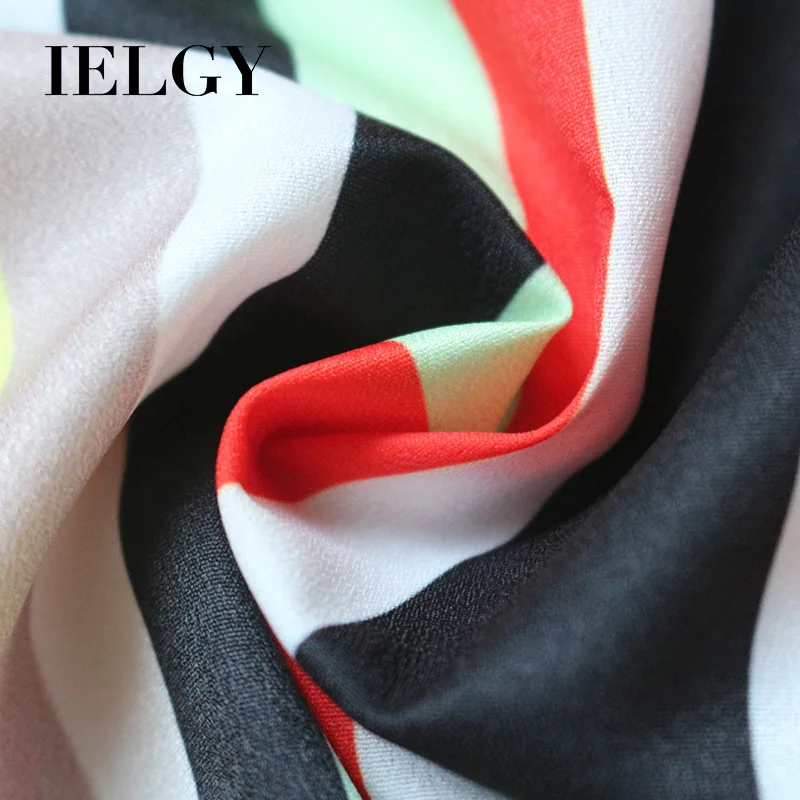 

IELGY Striped Dress Female wild printed casual long-sleeved V-neck strap fashion color matching Shirt Woman