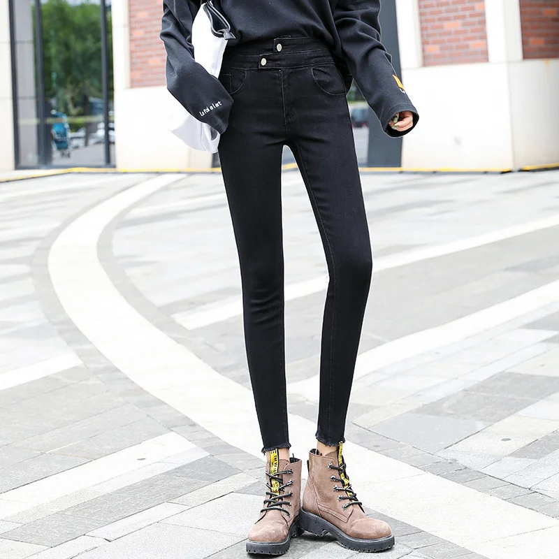 

High Waist Jeans Women's Cropped Pants 2021 Spring and Autumn New Slim-Fit Figure Flattering Pants Internet Celebrity Skinny