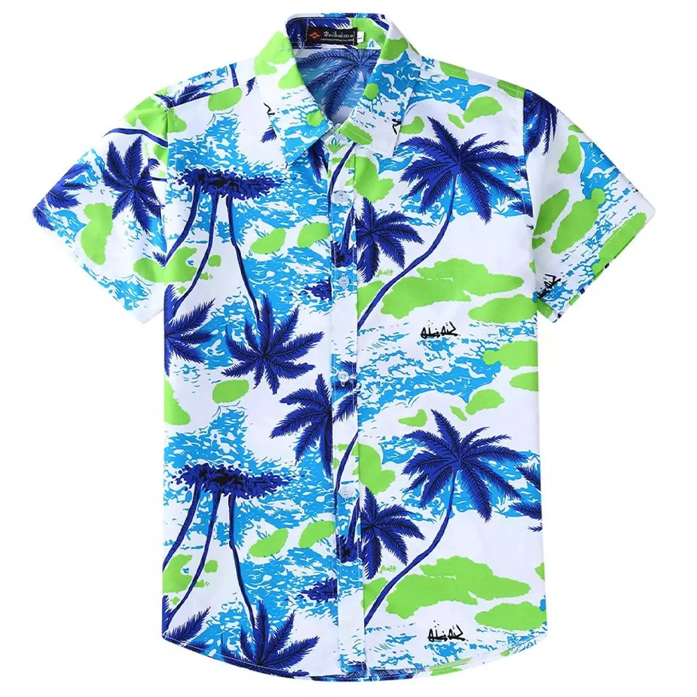 

2021 New Summer Men's Linen Henley Shirts Hawaiian Shirt Casual Beach Shirts Lovers Couple shirts Short Sleeve Personality top