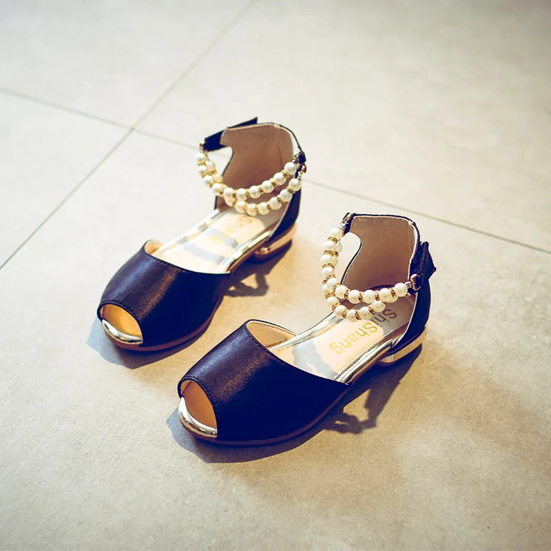 

Summer Girls Princess Sandals Beading Fashion Shoes for Kids Children Beach 27-37 Size Toddler Cute Pearl Ankle Strap Peep Toe
