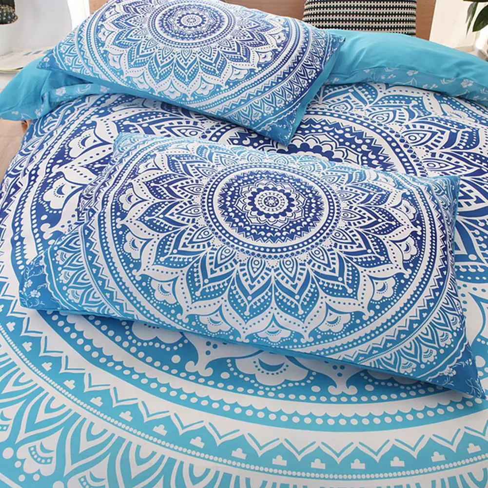 

3PCS Quilt Cover Set Polyester Comfortable Bedding Pillowcase Set Bohemian Style Bedding Set
