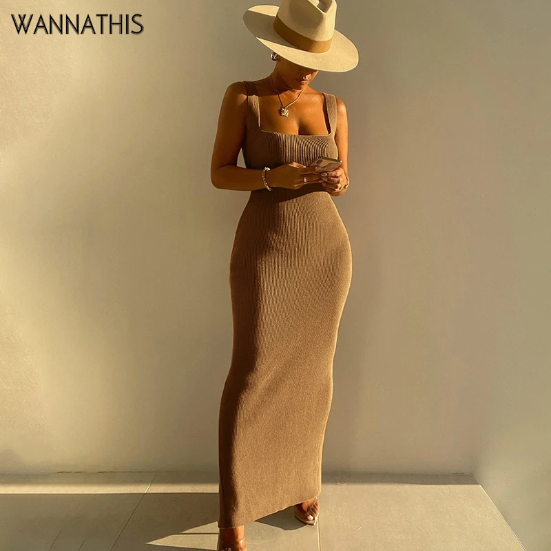 

Женское трикотажное платье-миди WannaThis, без рукавов, с разрезом, уличная одежда, сексуальные элегантные вечерние платья-Макси, 2021
