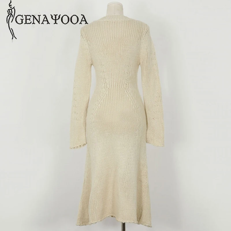 

Genayooa High Quality Korean 2019 Knitting Sweater Dress O Neck Long Sleeve Autumn Winter Women Dress Ladies Bandage Slim