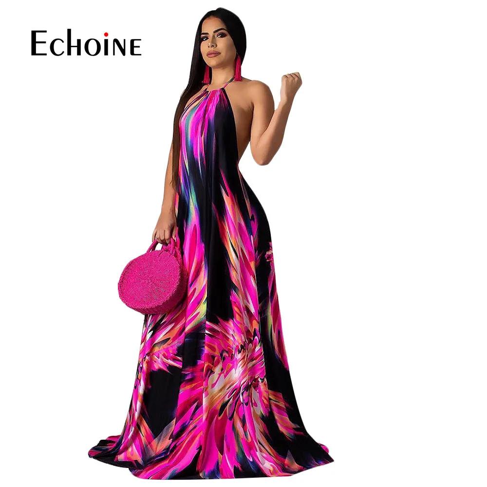 Платье-макси с цветочным принтом и лямкой на шее | Женская одежда