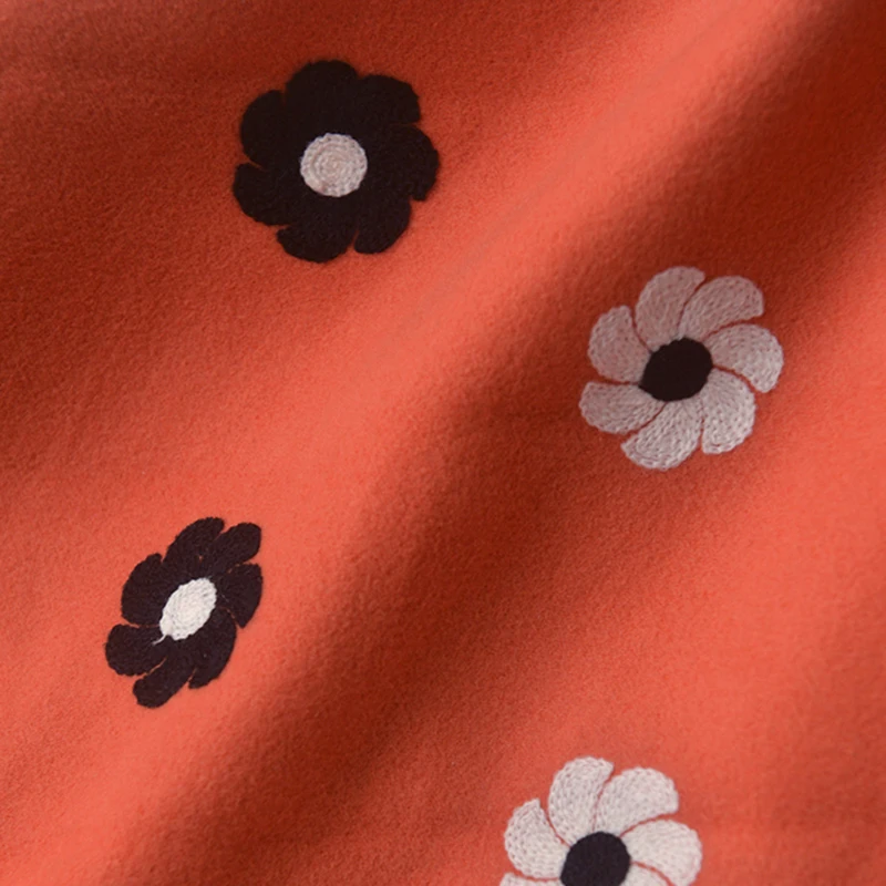 

Half Meter Orange Bottom With White Black Embroidered 2 Layers Flannel Fabric For Long Dress Goan Overcoat Han Cloth Handmade