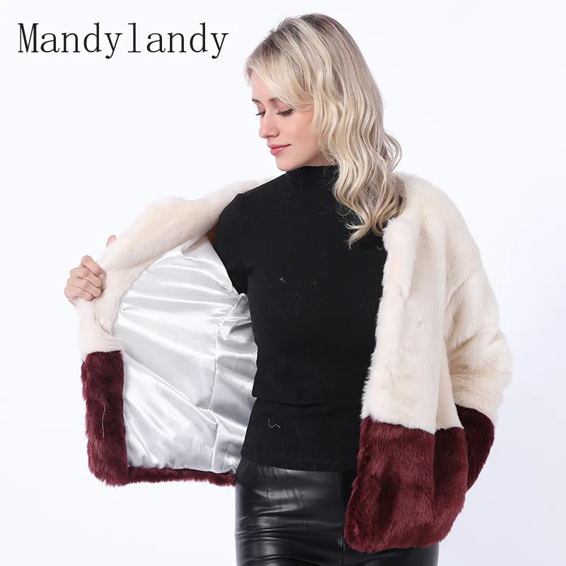 

Mandylandy Faux Fur Plush Coat Winter Long Sleeve Cardigan O-Neck Coat Women's Casual Solid Color Stitching Straight Warm Coat