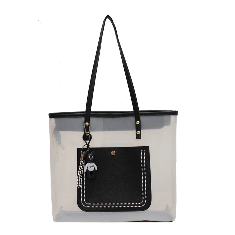

2021 Fashion Summer Transparent Women Handbag Luxury Designer Clear PVC Beach Tote Bags Large Female Shoulder Bag