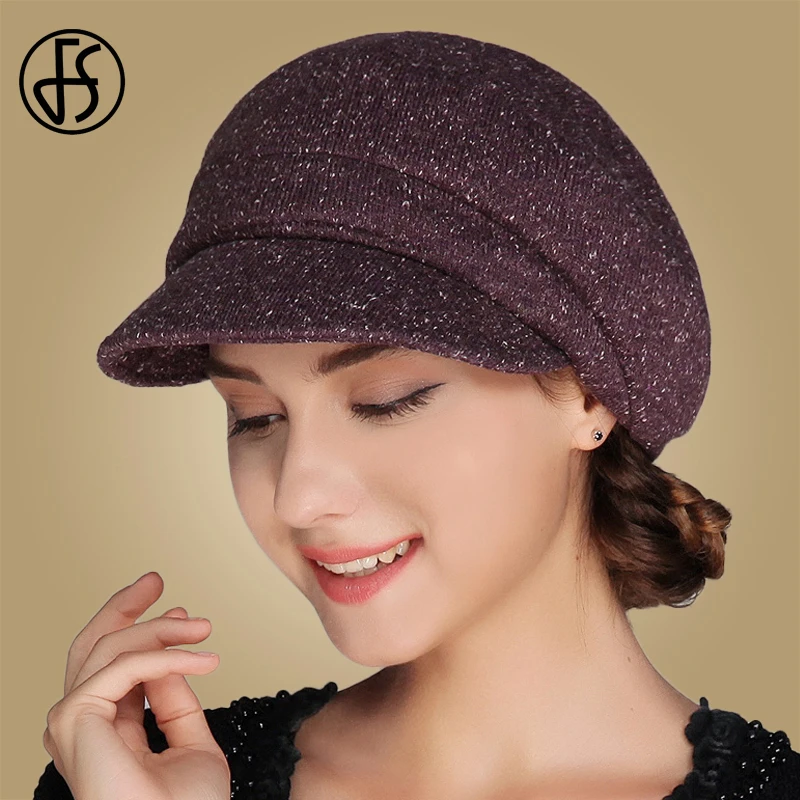 Женская теплая шерстяная шапка FS однотонная уличная фиолетового синего красного