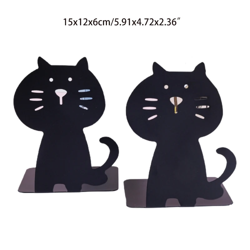 

2 Pack Cute Cat Outlook Design Thickening Iron Metal Bookends for Library School N0PB