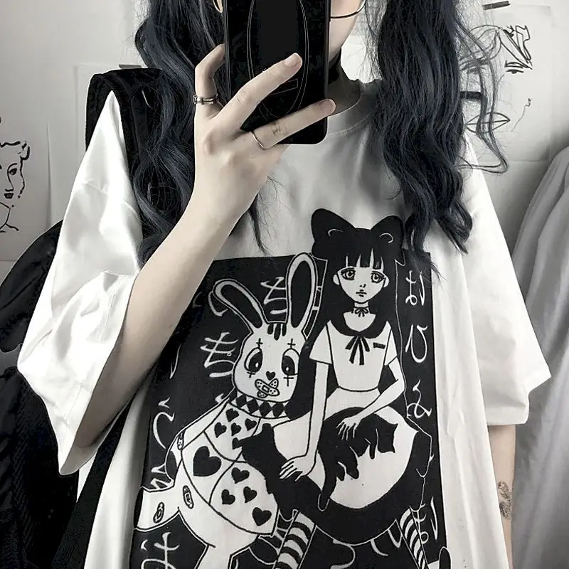

gothic tops anime streetwear Harajuku tshirts punk street t shirt vintage plus size clothing summer t-shirt graphic tee