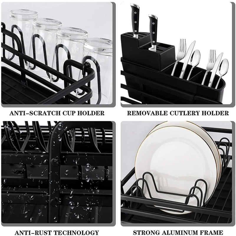 

Dish Drying Rack,Rustproof Dish Rack and Drainboard Set,Dish Drainer with Swivel Spout,Cutlery and Cup Holder