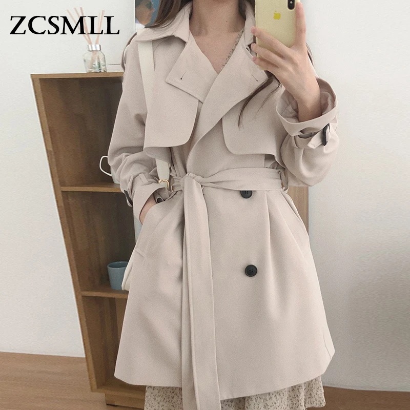 

Женская двубортная куртка ZCSMLL, свободная ветровка с длинным рукавом и завязками на талии, во французском стиле, осень