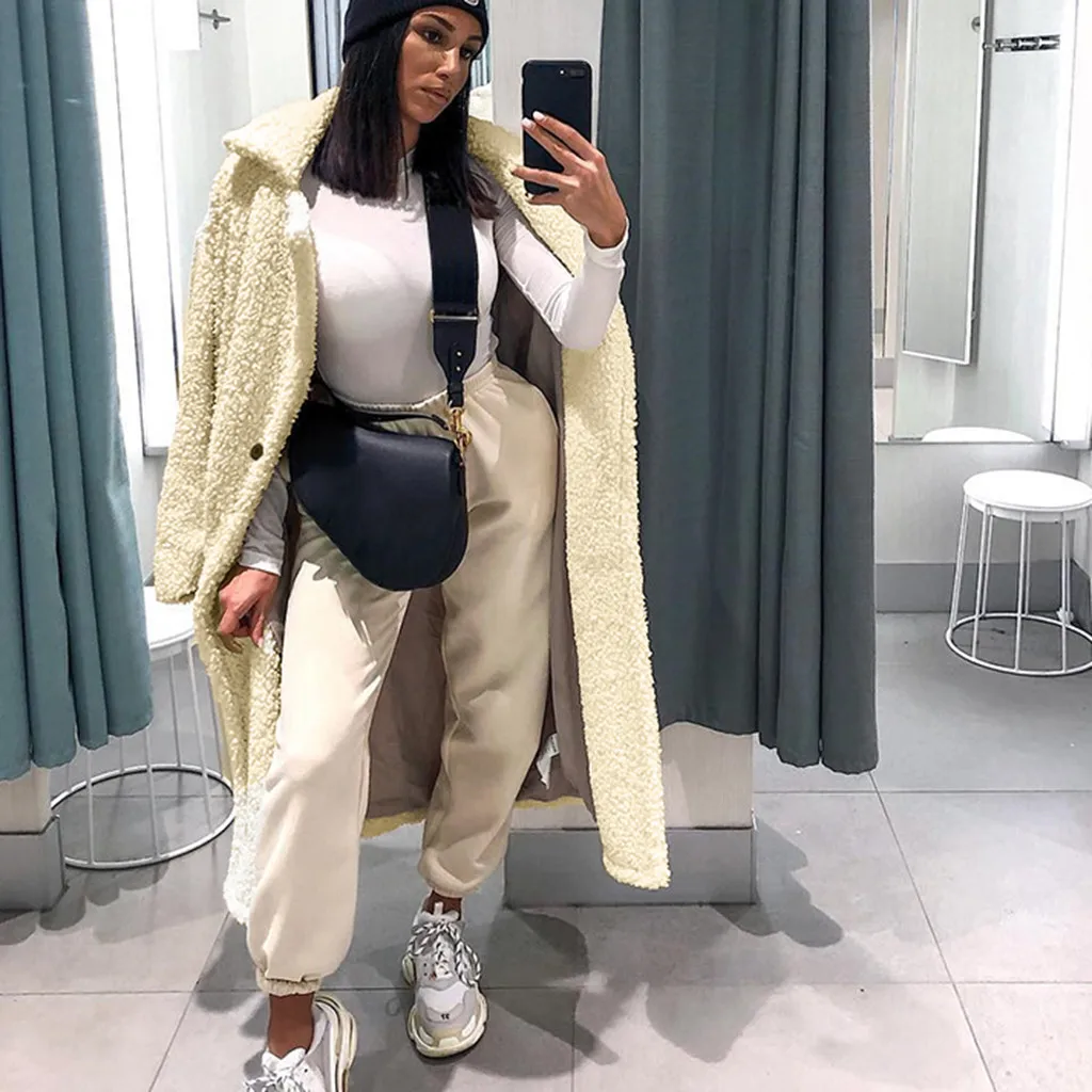 SAGACE модная женская меховая лацкана длинное шерстяное пальто женское толстая