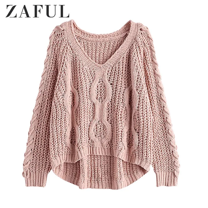 ZAFUL ажурный свитер большого размера на шнуровке вязаный женский джемпер пуловер