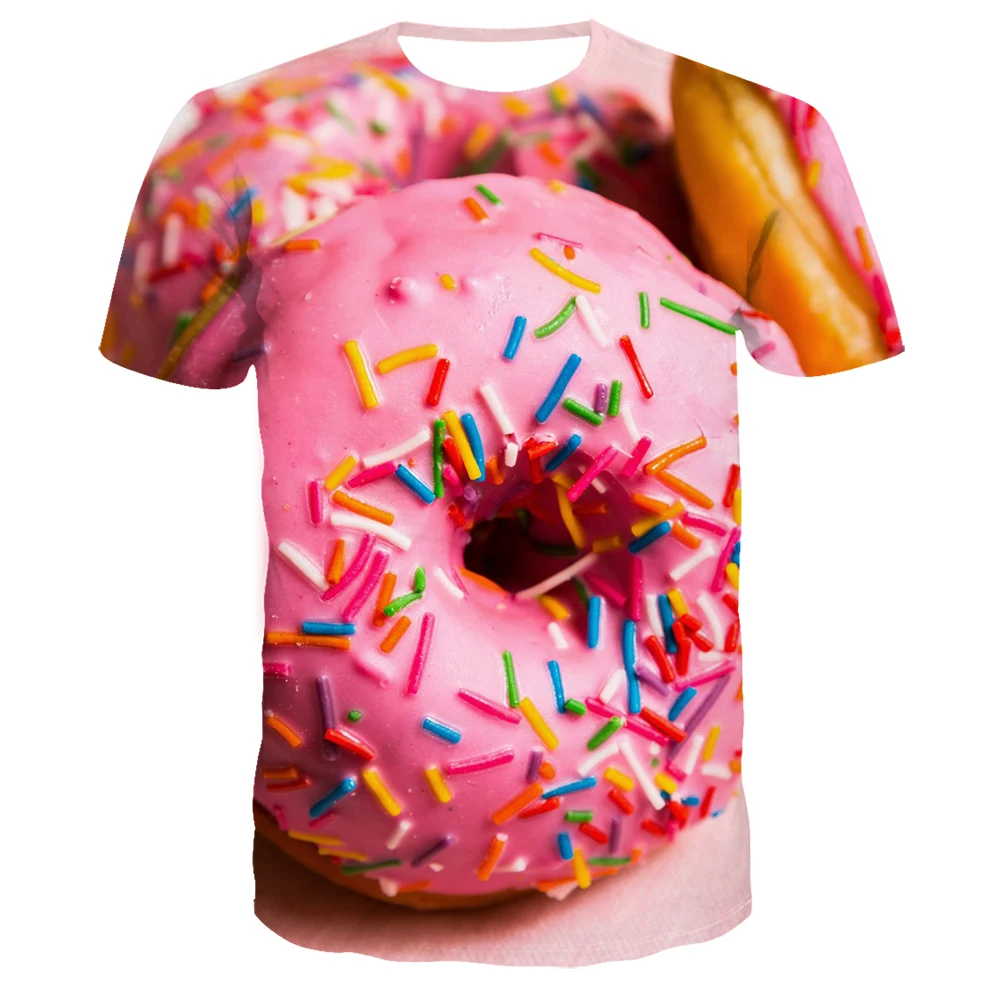 

New Fashion Cool High Quality T-shirt Men or Women Hot 3d Print Donuts chocolate dessert Tshirt Short-sleeved Shirt Top Tees
