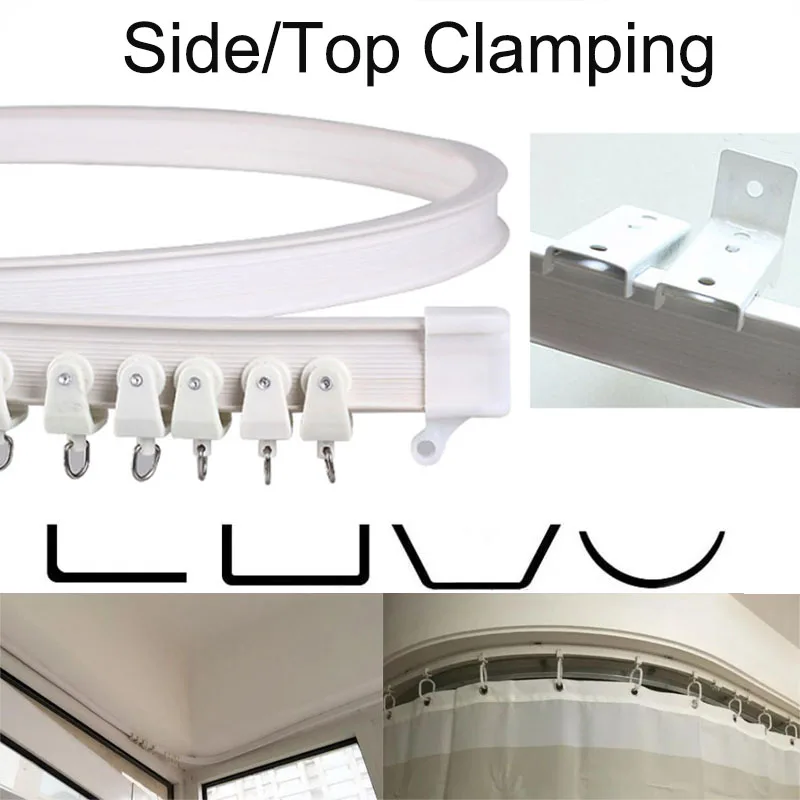 2M Curtain Track Rod Rail Plastic Flexible Ceiling Mounted Curved Straight Slide Windows Bendable Accessories Kit Home Decor