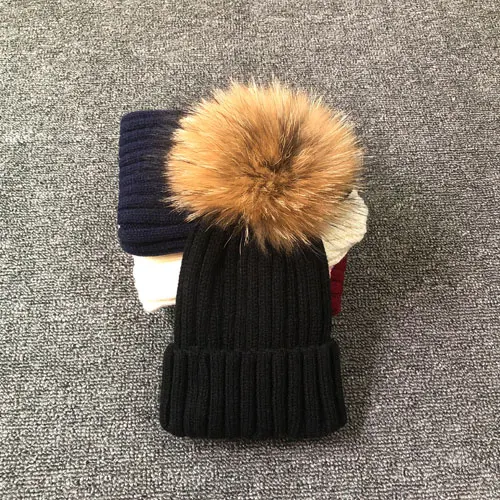 

2020 New style Fashion Winter spring hats For Children Hat Skullies Beanies 15cm pompom fur Hat For Girls Cap bonnet enfant