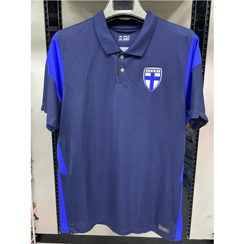 

2021 2022 Men's Lapel Short Sleeve T-shirt Tops Finland Football Soccer Jersey