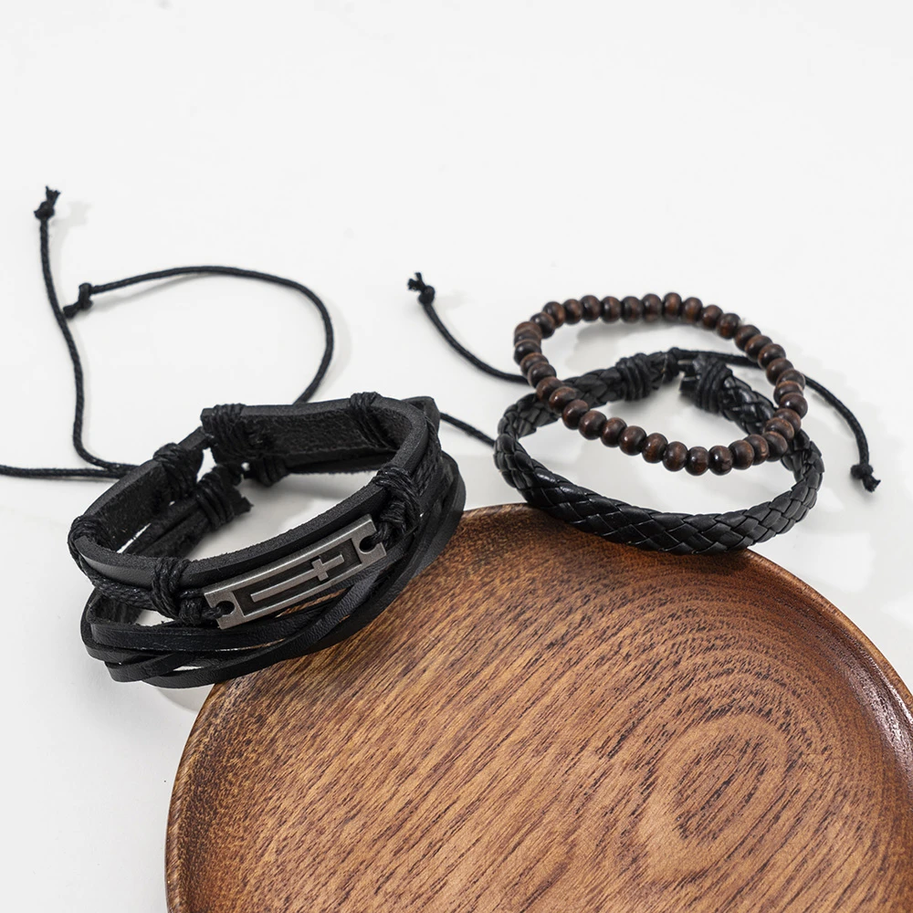

4 шт./компл. плетеные браслеты из кожи для мужчин и женщин бусины Браслет Подвески мужские ювелирные изделия богемные Этнические браслеты