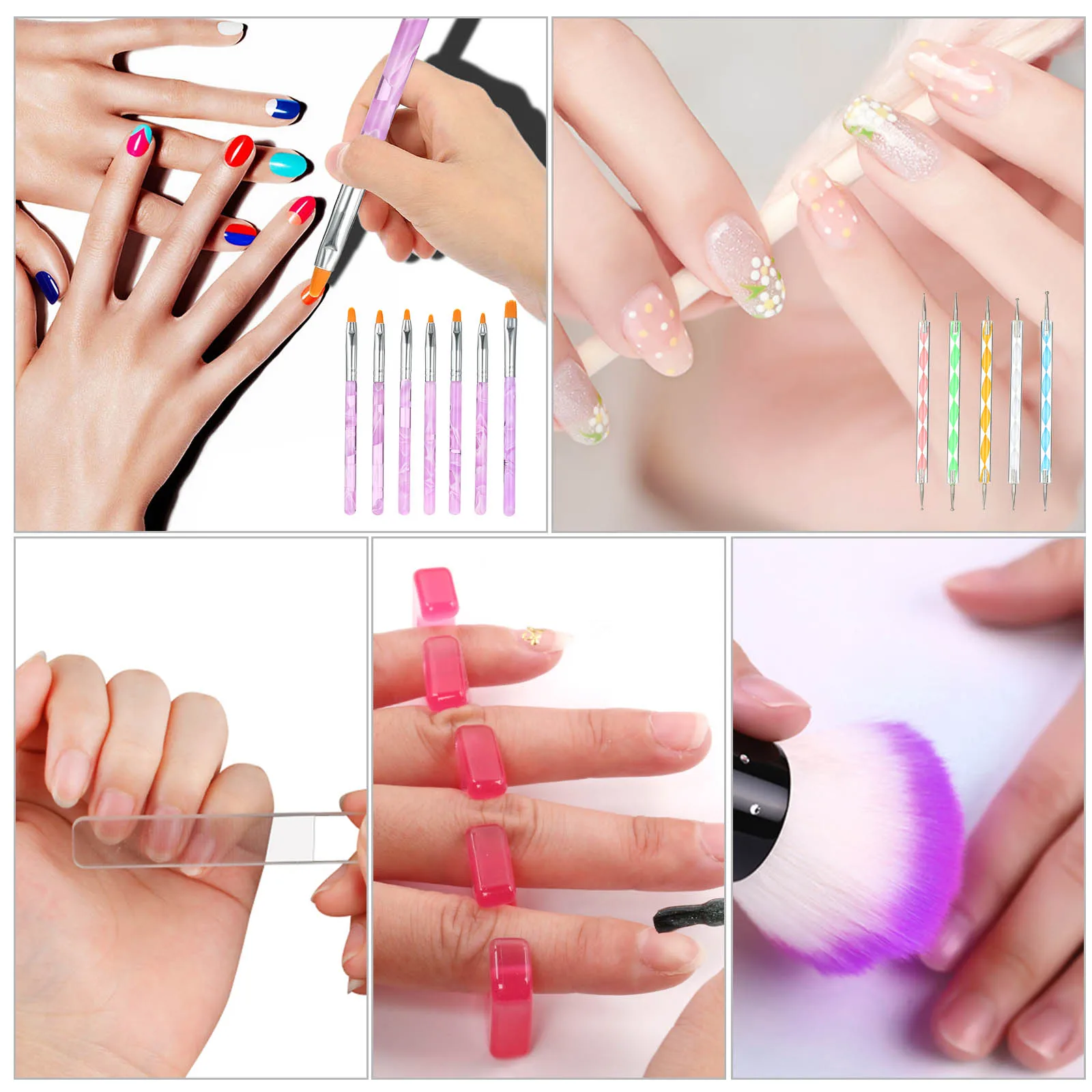 

Acrylic Nail Brush Set Double Ended Dotting Pen Toenail Separators Nail Dust Brush Nail File Nail Art Tools