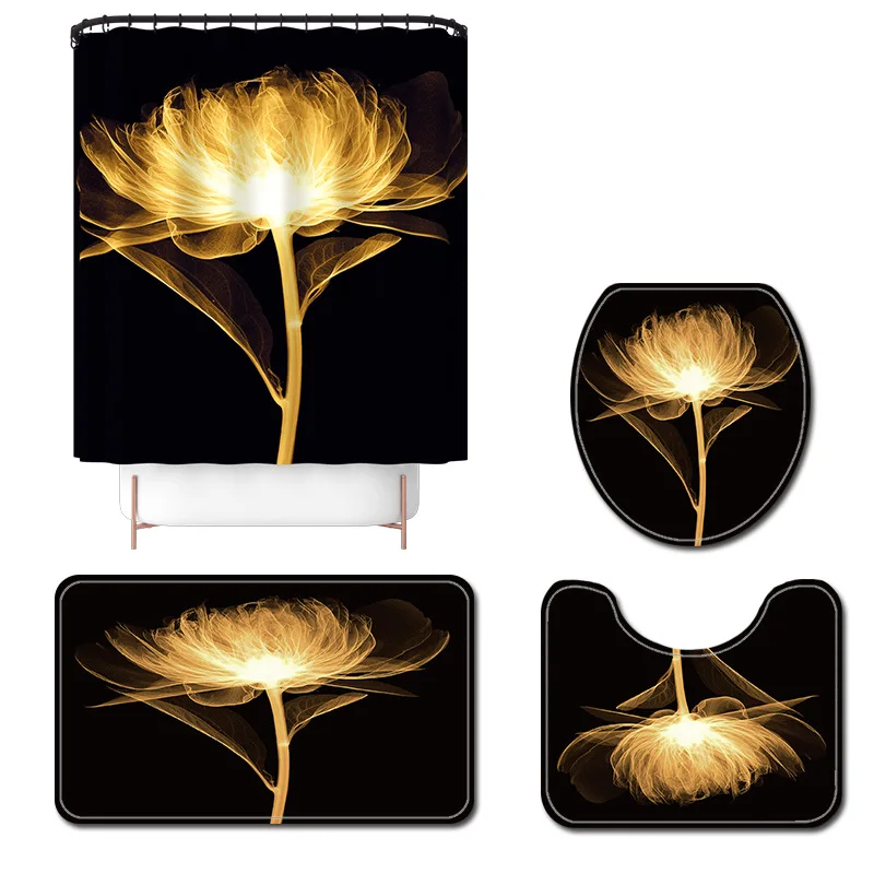 Коврик для ванной и фланелевая занавеска душа с цветочным принтом коврик