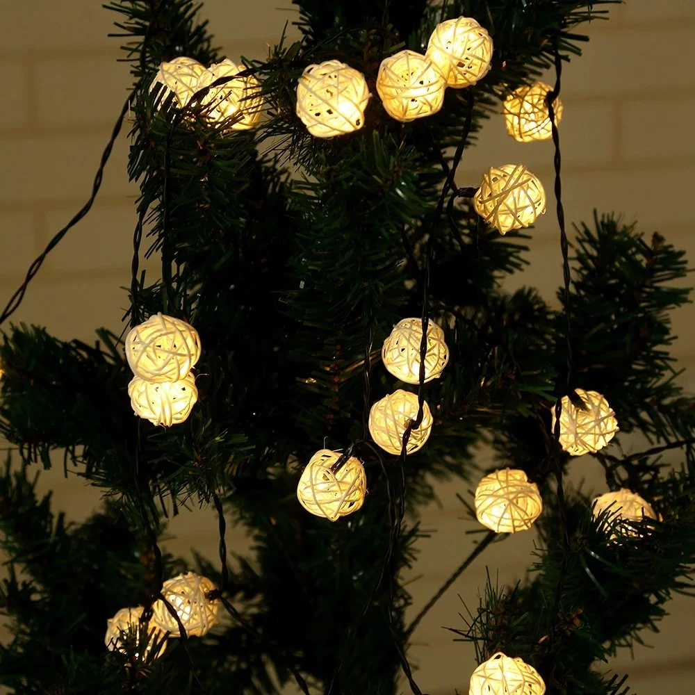 

6M10M 40/80 LED String Lights Rattan Ball Garlands Holiday Wedding Party Decoration LED String Christmas Fairy Light for Outdoor