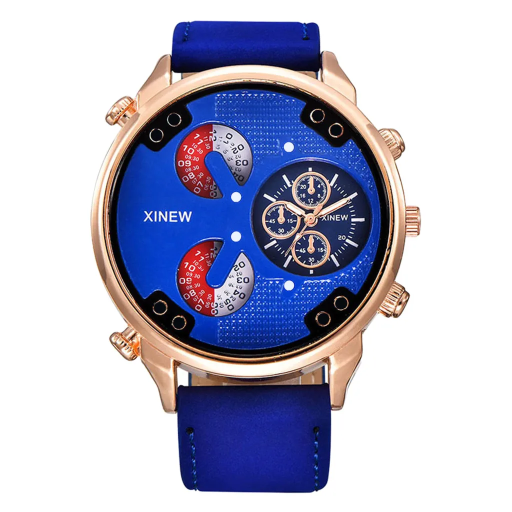 

Xinew Leather Strap Simple Calendar Luminous Dial Outdoor Men's Quartz Watch New Fashion Mens Watches Leather Strap Simple