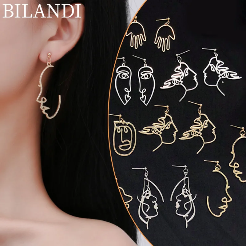 

Bilandi Modern Jewelry Face Earrings All Hallows' Day Style Retro Abstract Hollow Out Metal Dangle Drop Earrings Women Gifts