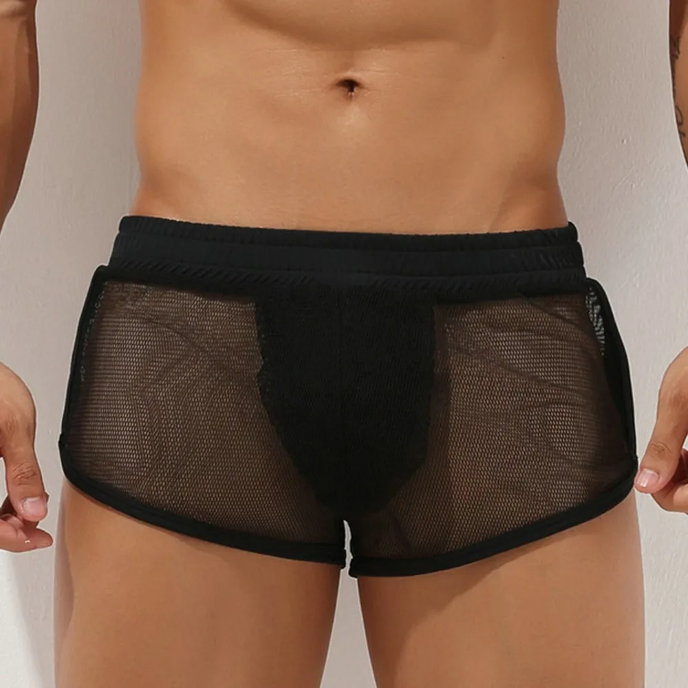 

Men Sexy Transparent Boxer Hollow Mesh Shorts Man Sexy Swimming Trunks Beach Boxer Short Man Sheer Fishnet Underwear Erotic