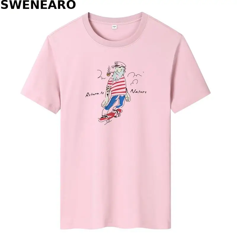 

SWENEAR 2021 new men's T-shirt summer 100% pure cotton old captain print T-shirt men's casual O-neck short-sleeved brand T-shirt