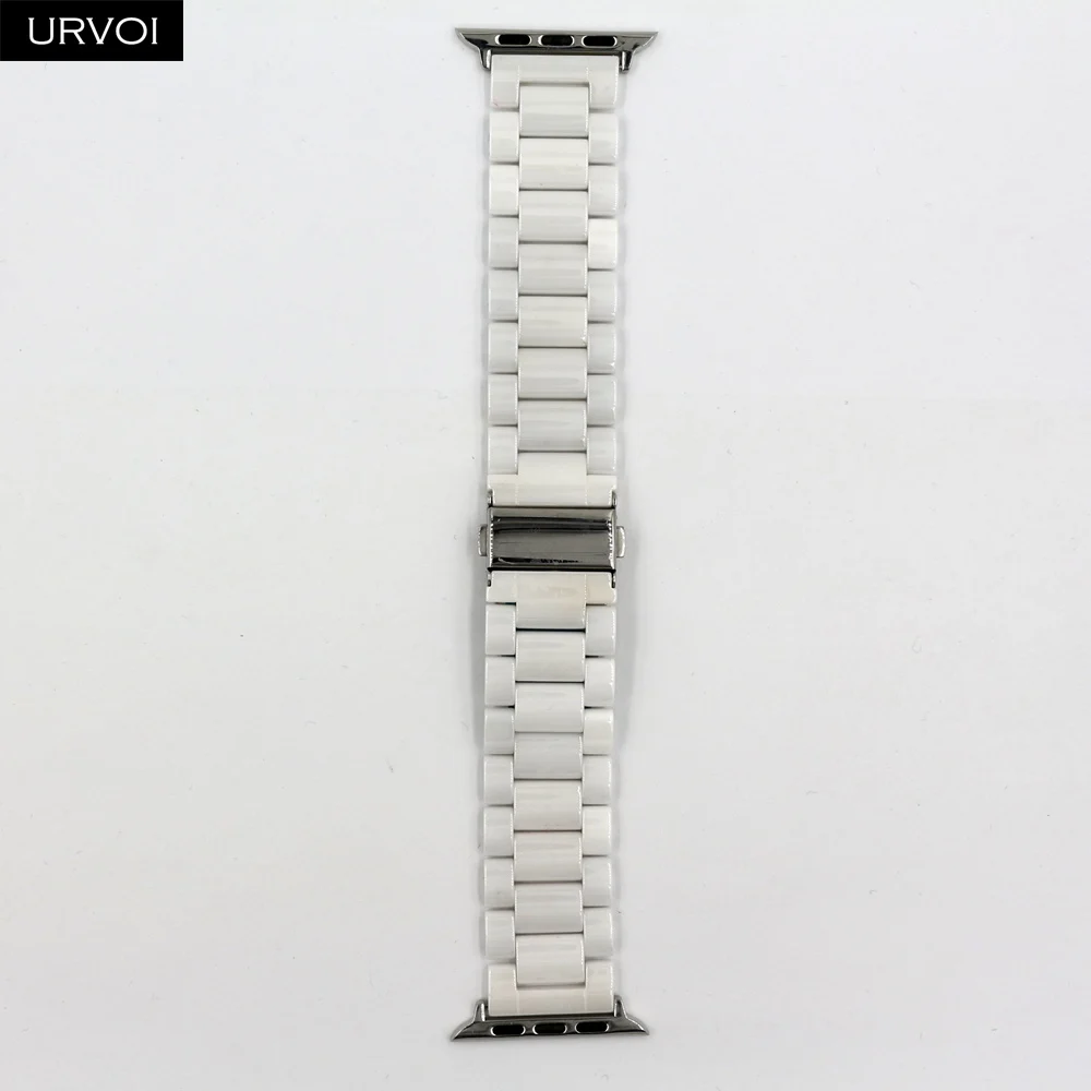 White Браслет URVOI link для apple watch 5, 4, 3, полностью керамический ремешок для iWatch 40 мм, 44 мм, блестящая пряжка на запястье, современный дизайн - Цвет ремешка: White