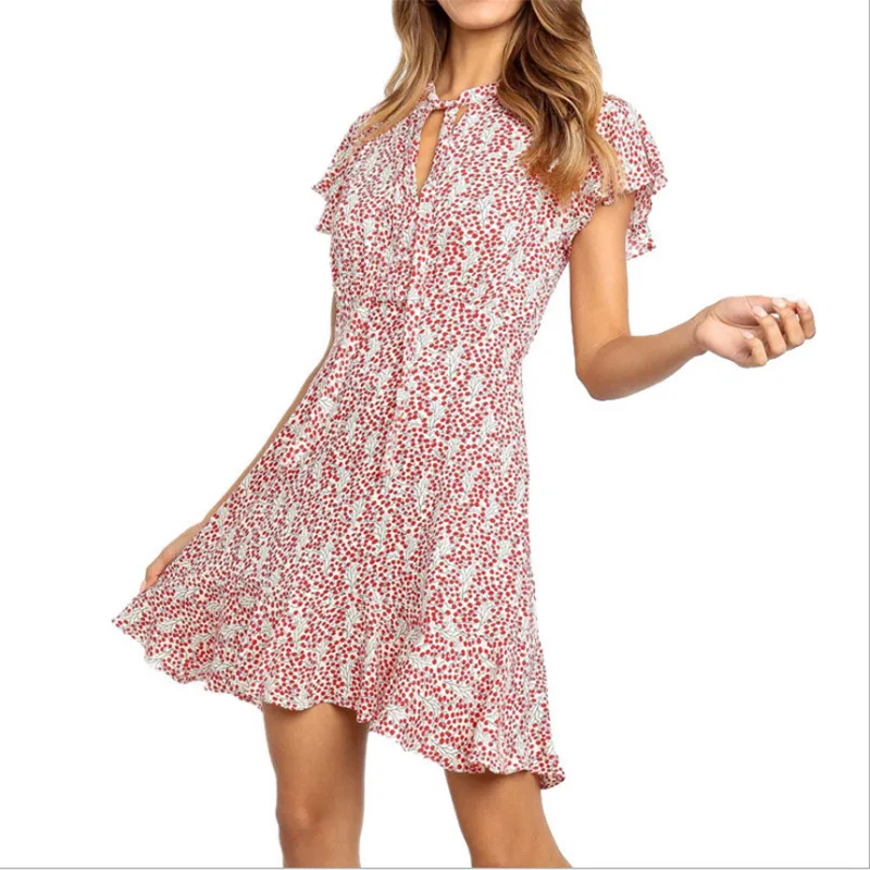 Женские Рукава Листок лотоса и коротким рукавом А-силуэта юбка из шифона