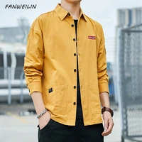 fashion oversized button up shirt for men japanese style mens yellow longsleeve cargo shirts cotton men clothing vetement homme